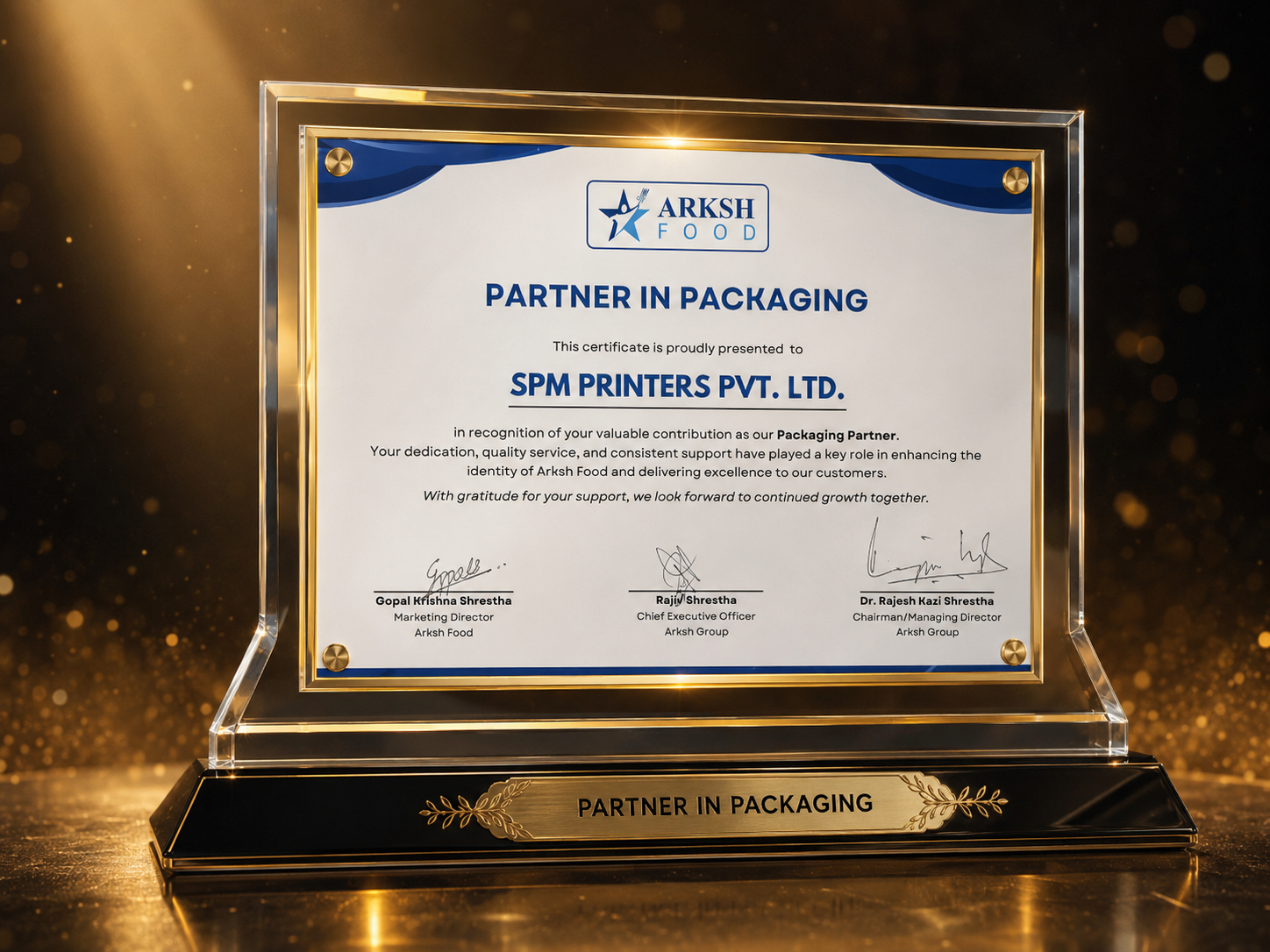 Arksh Food Award Trophy